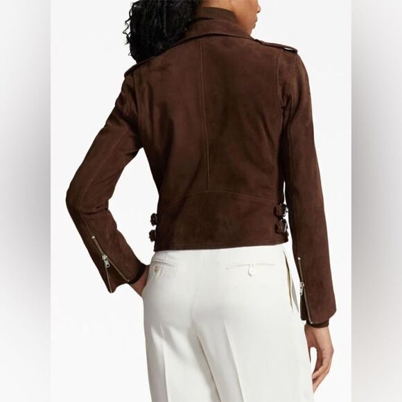 Polo Ralph Lauren notched-collar brown suede biker jacket - Picture 5 of 14